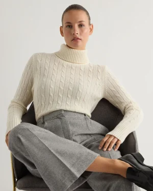 Women N.Peal White | Natural*Women's Adelyn Cable Turtle Cashmere Sweater