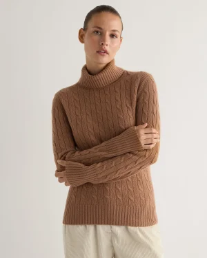 Women N.Peal Brown | Textured Knits*Women's Adelyn Cable Turtle Cashmere Sweater