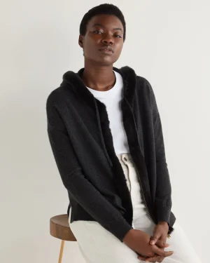 Women N.Peal Dark Grey | Fur Trim Knitwear*Women's Alicia Fur Trim Cashmere Hoodie