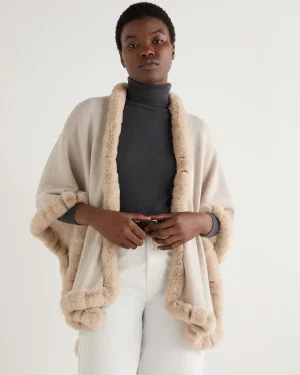 Women N.Peal Pashminas, Wraps & Shawls | White*Women's Ayla Fur Trim Cashmere Cape