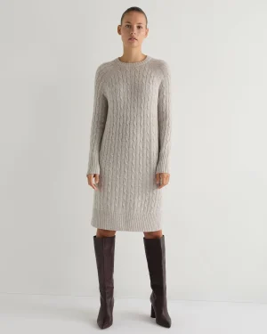 Women N.Peal Natural | Brown*Women's Bella Round Neck Cable Cashmere Dress