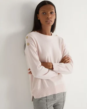 Women N.Peal Pink | Organic Cashmere*Women's Button Shoulder Cashmere Sweater