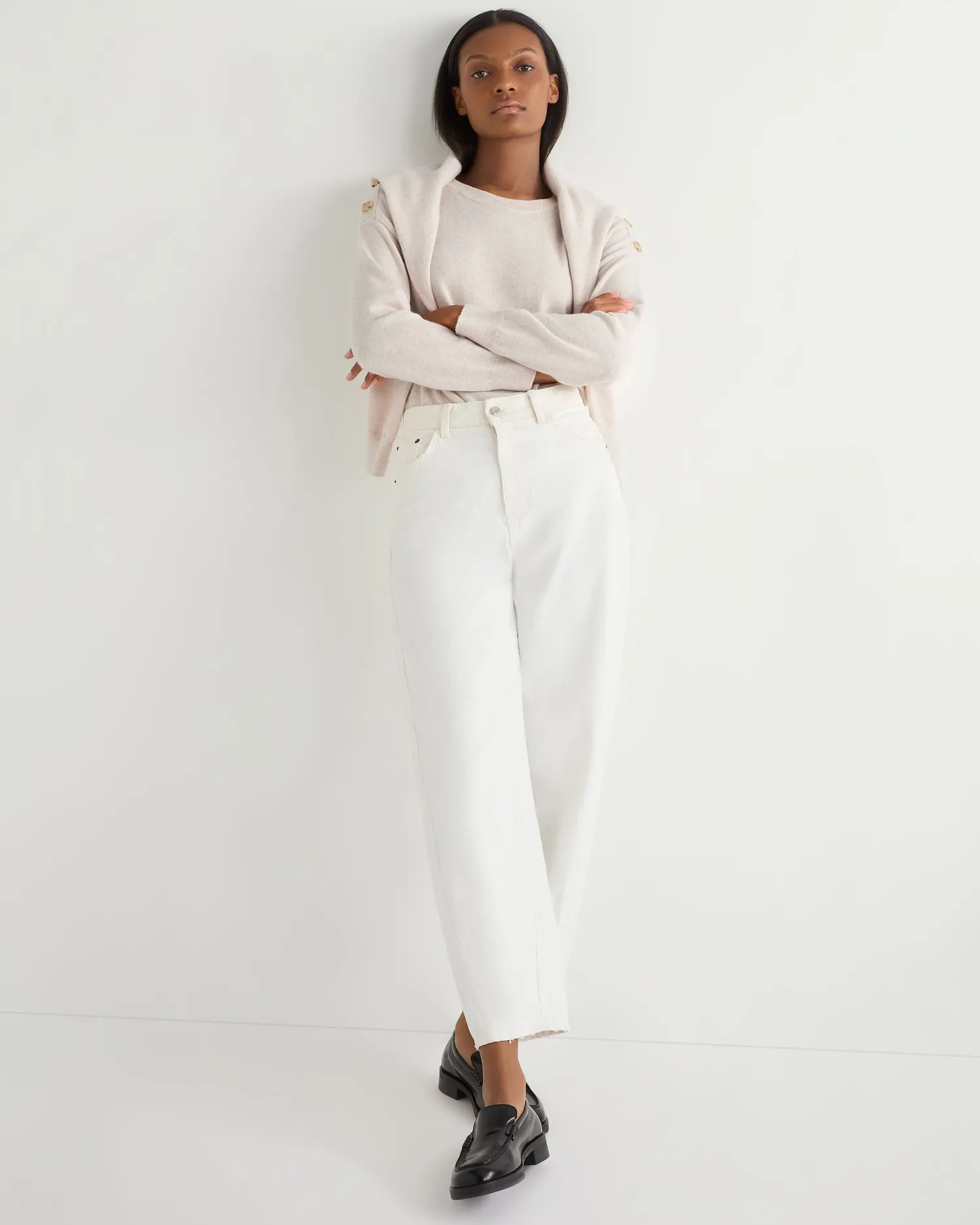 Women N.Peal Natural | White*Women's Button Shoulder Cashmere Sweater