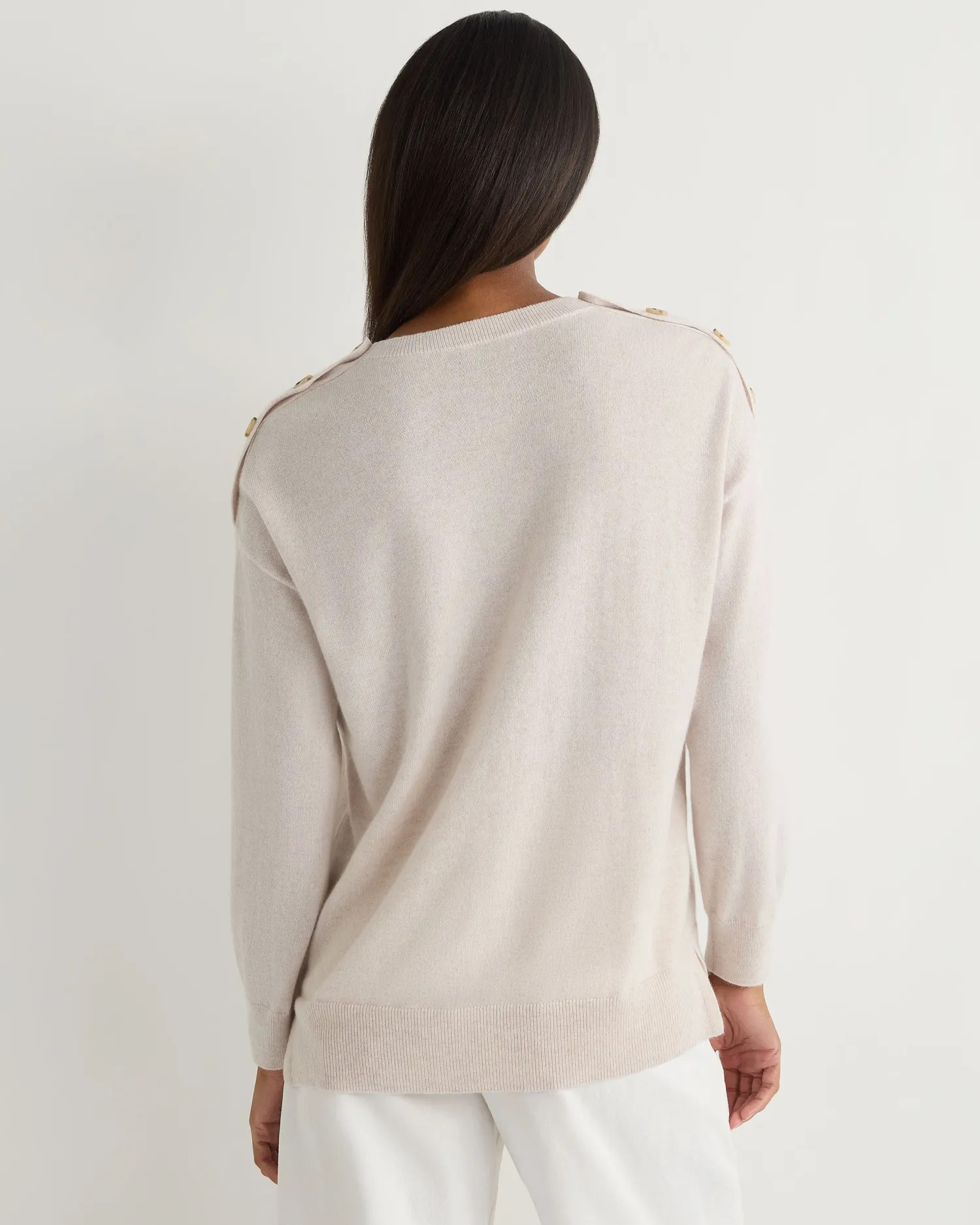 Women N.Peal Natural | White*Women's Button Shoulder Cashmere Sweater