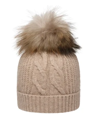 Women N.Peal Fur Poms | Fur Trim Accessories*Women's Cable Cashmere Hat With Fur Pom