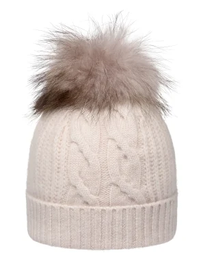 Women N.Peal Fur Poms | Fur Trim Accessories*Women's Cable Cashmere Hat With Fur Pom