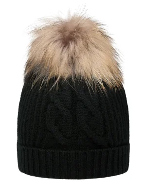 Women N.Peal Fur Poms | Fur Trim Accessories*Women's Cable Cashmere Hat With Fur Pom