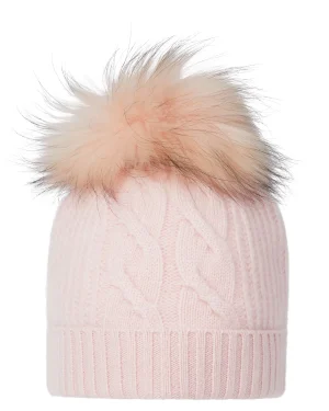 Women N.Peal Fur Poms | Fur Trim Accessories*Women's Cable Cashmere Hat With Fur Pom