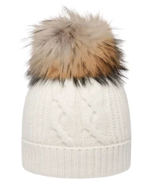 Women N.Peal Fur Poms | Fur Trim Accessories*Women's Cable Cashmere Hat With Lurex And Fur Pom