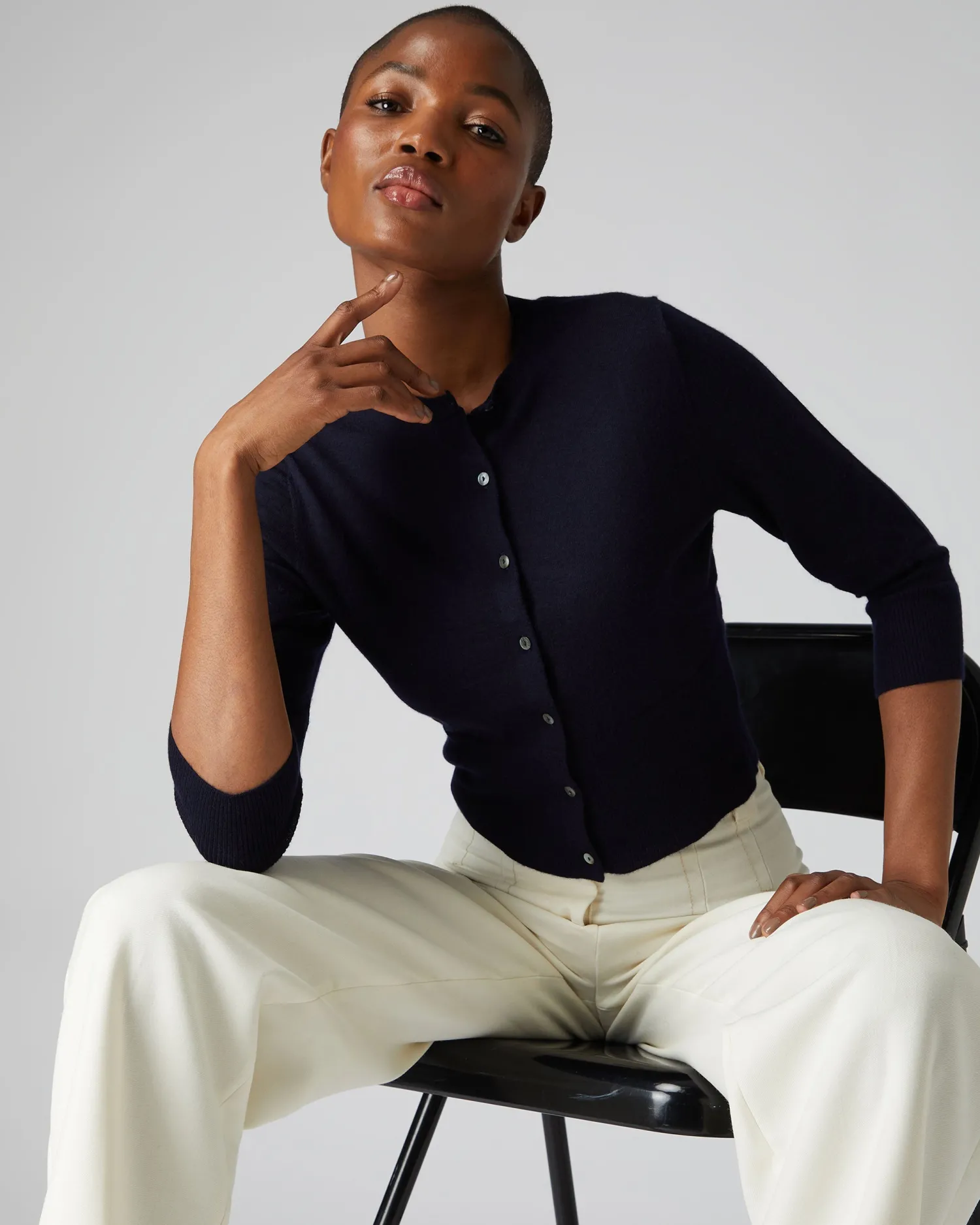 Women N.Peal Blue | Superfine Cashmere*Women's Darcie Superfine Cashmere Cropped Cardigan