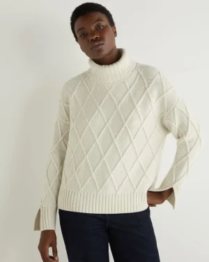 Women N.Peal Natural | Light Grey*Women's Diamond Stitch Cashmere Sweater With Lurex