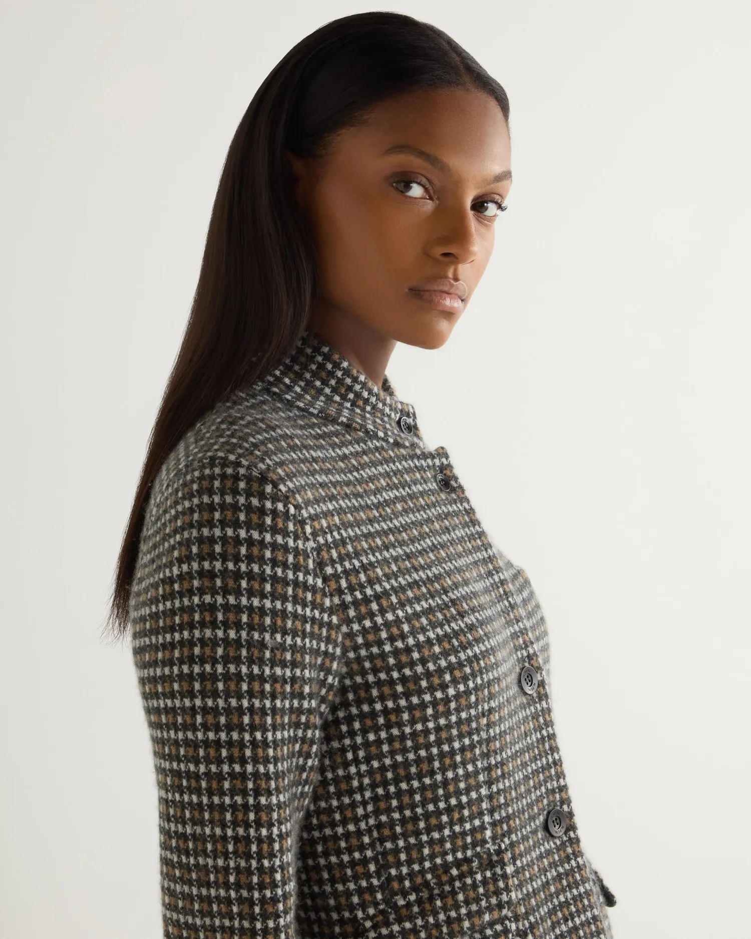 Women N.Peal Brown | Coats & Jackets*Women's Dogtooth Utility Cashmere Blazer