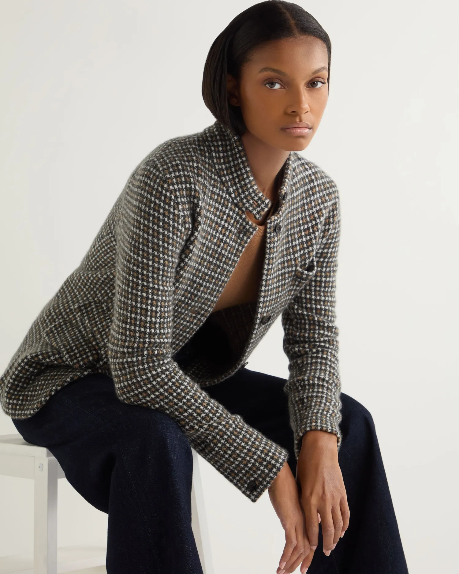 Women N.Peal Brown | Coats & Jackets*Women's Dogtooth Utility Cashmere Blazer