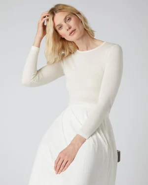 Women N.Peal White | Superfine Cashmere*Women's Eden Superfine Cashmere Round Neck Top