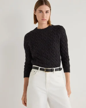 Women N.Peal Dark Grey | Textured Knits*Women's Emilia Cable Round Neck Cashmere Sweater