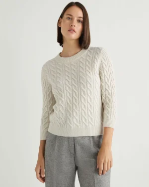 Women N.Peal Natural | Light Grey*Women's Emilia Cable Round Neck Cashmere Sweater With Lurex