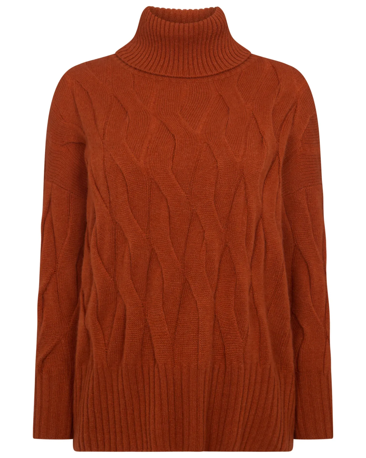 Women N.Peal Orange | Textured Knits*Women's Emmie Relaxed Cable Turtle Neck Cashmere Sweater