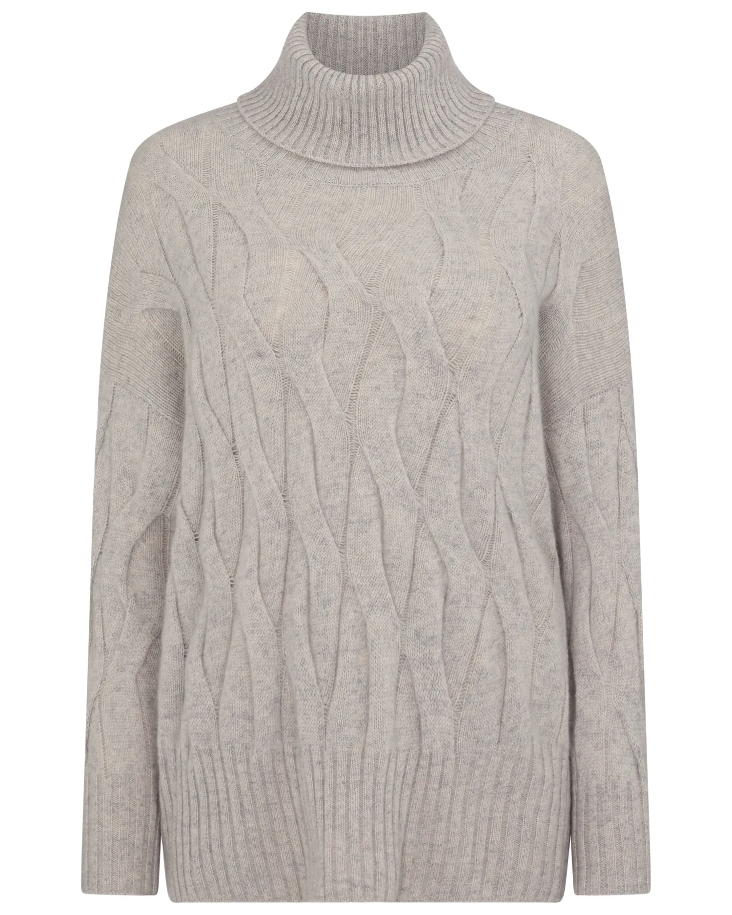 Women N.Peal Natural | Brown*Women's Emmie Relaxed Cable Turtle Neck Cashmere Sweater