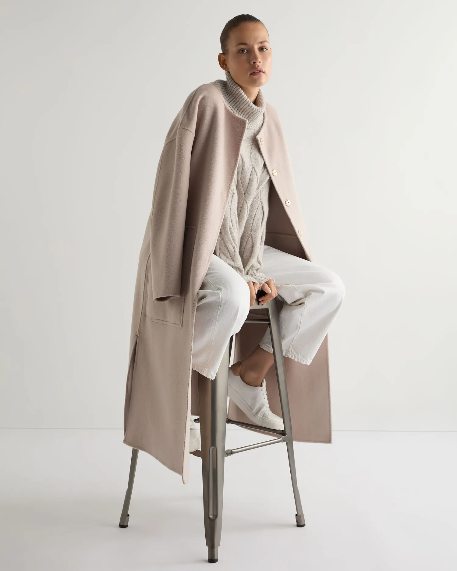 Women N.Peal Natural | Brown*Women's Emmie Relaxed Cable Turtle Neck Cashmere Sweater