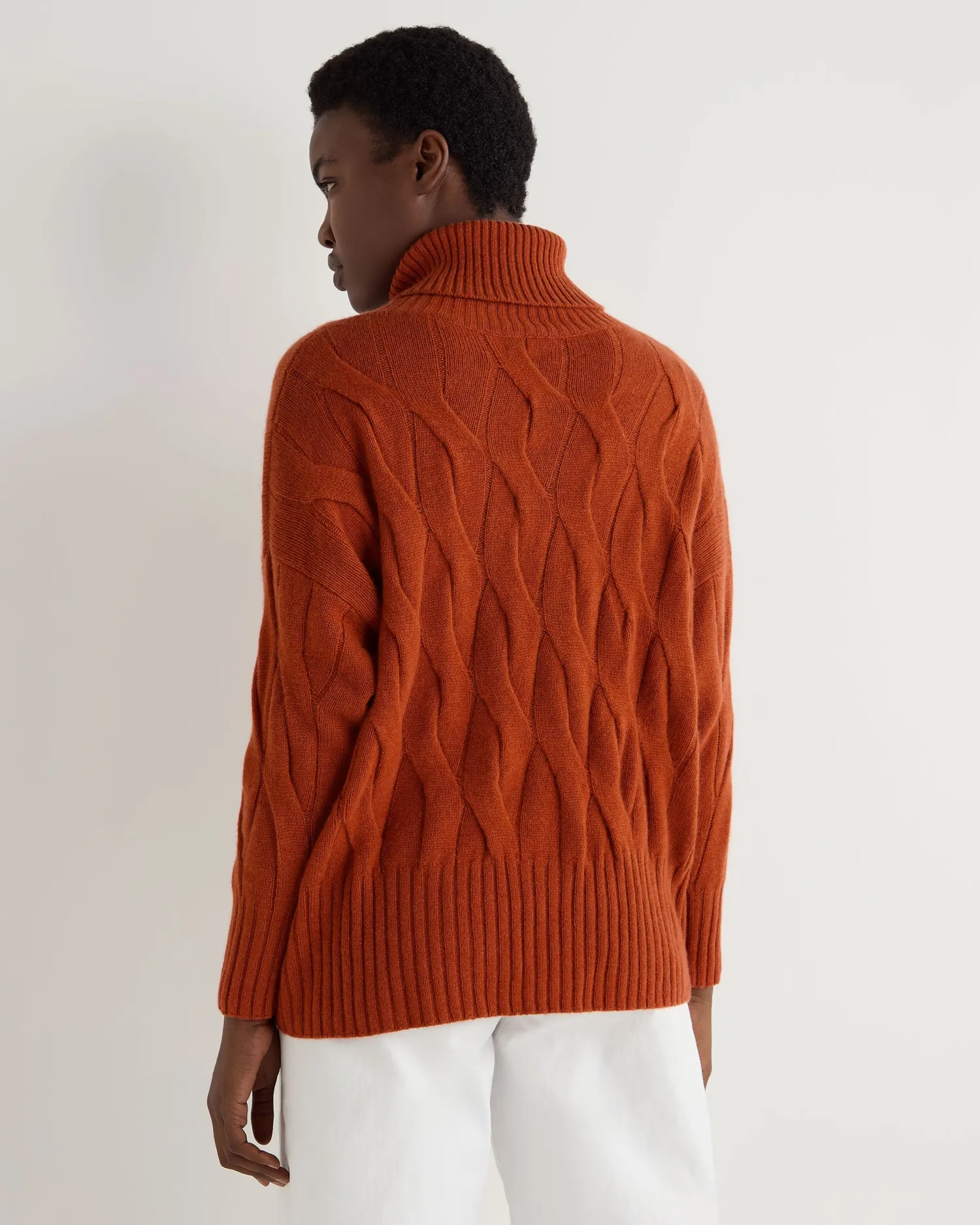 Women N.Peal Orange | Textured Knits*Women's Emmie Relaxed Cable Turtle Neck Cashmere Sweater