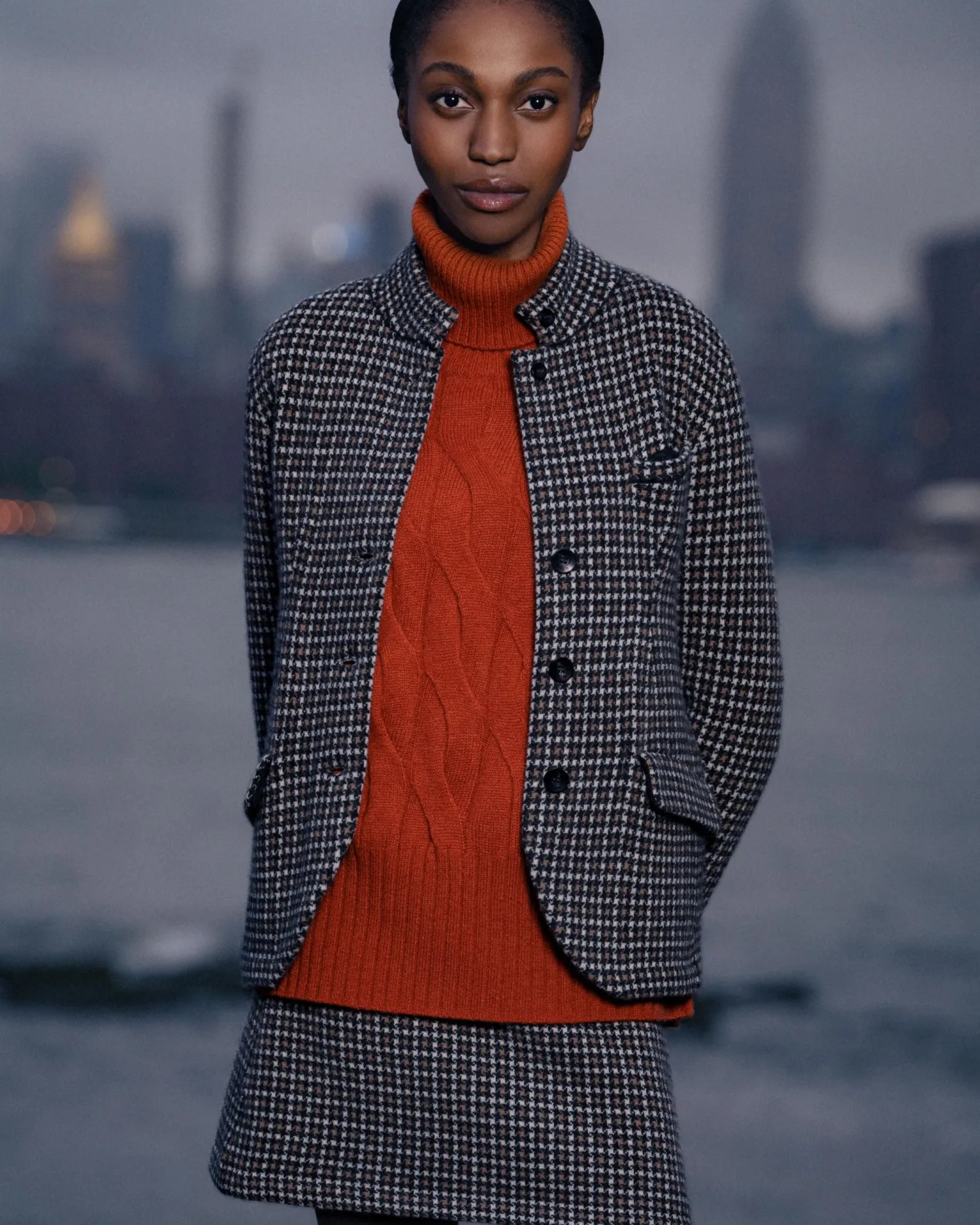 Women N.Peal Orange | Textured Knits*Women's Emmie Relaxed Cable Turtle Neck Cashmere Sweater