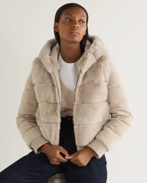 Women N.Peal White | Natural*Women's Eva Birdseye Fur Hooded Jacket