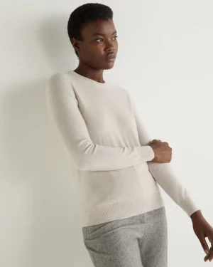 Women N.Peal White | Natural*Women's Evie Classic Round Neck Cashmere Sweater