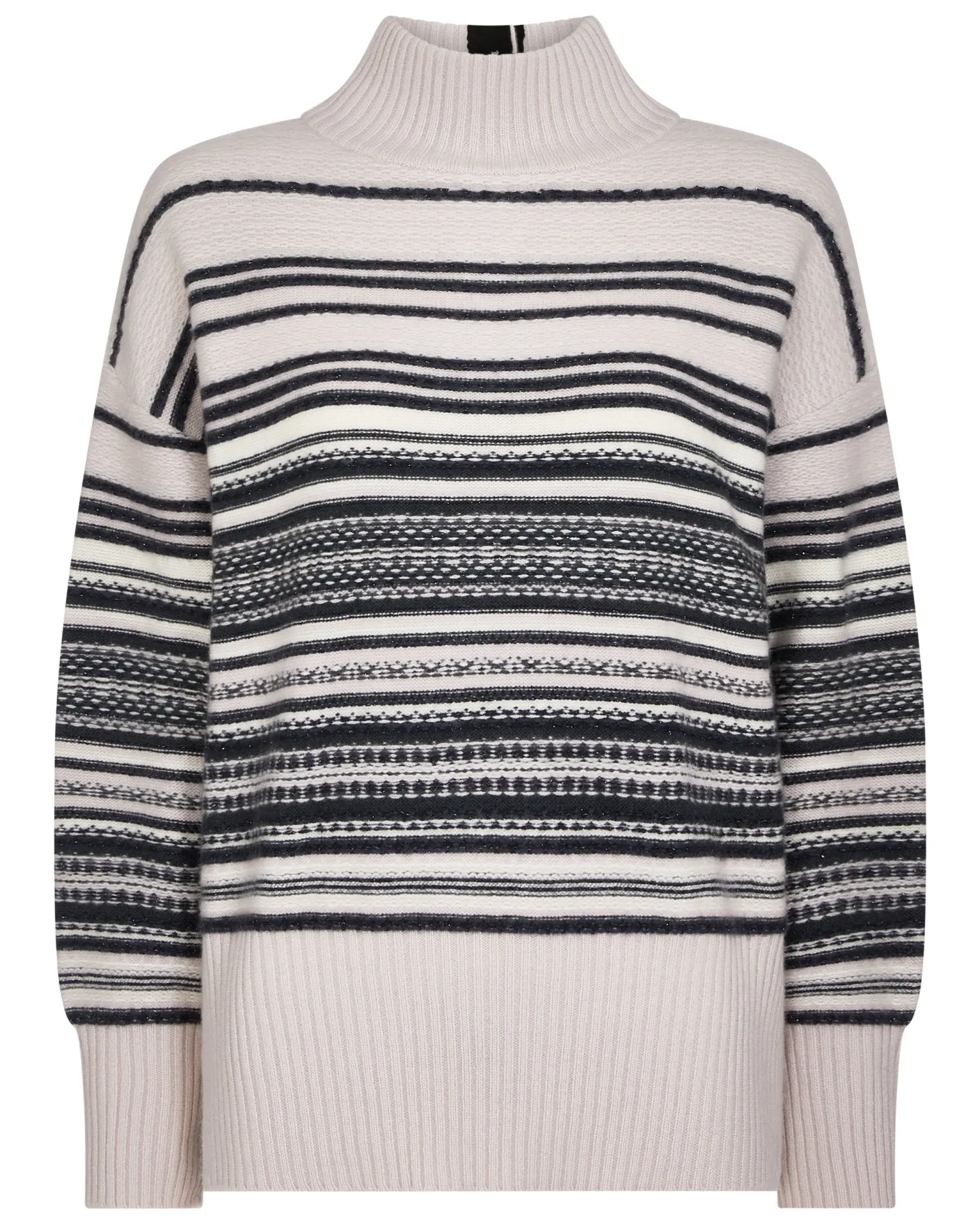 Women N.Peal Natural | Light Grey*Women's Fairisle Mock Neck Cashmere Sweater With Lurex