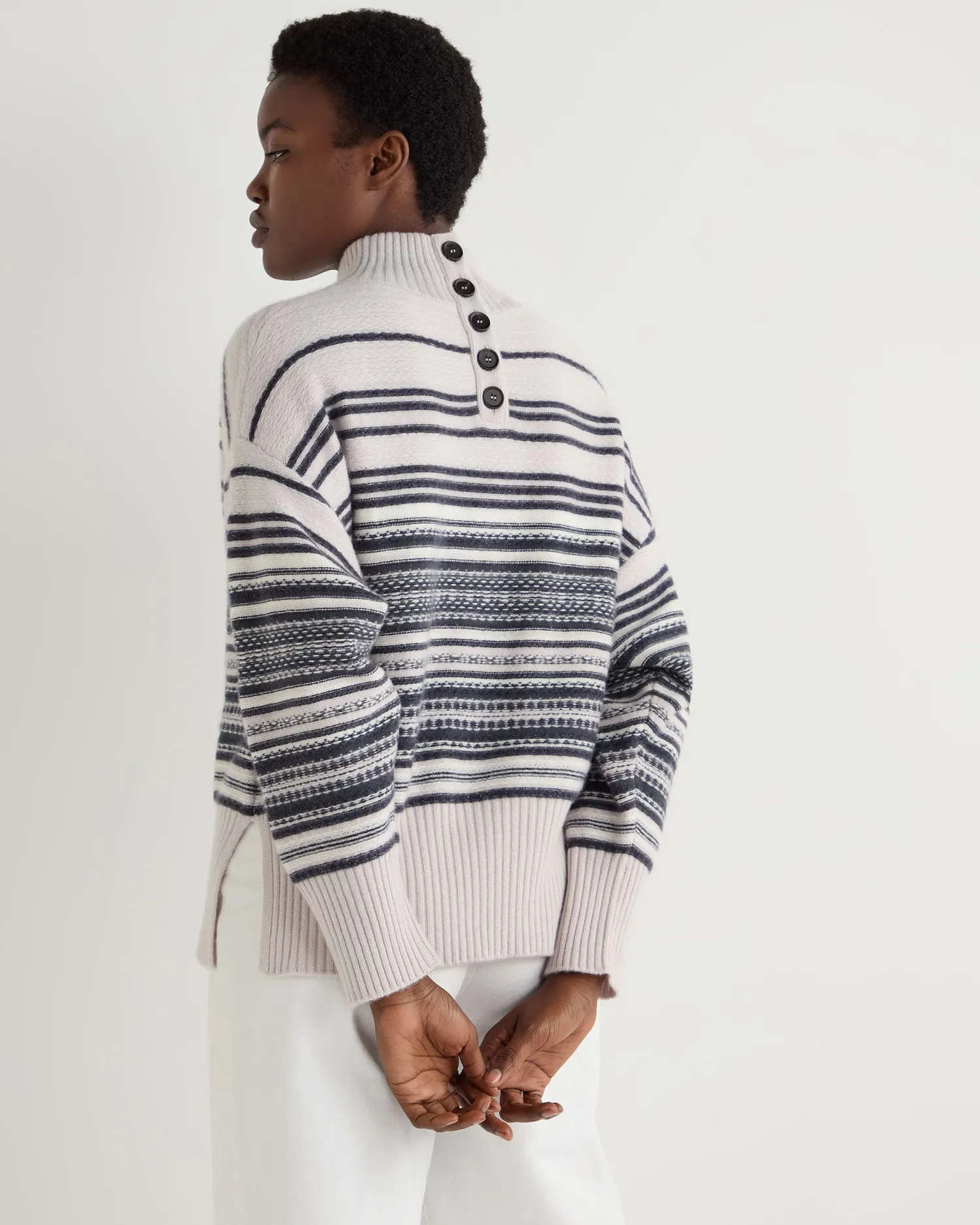 Women N.Peal Natural | Light Grey*Women's Fairisle Mock Neck Cashmere Sweater With Lurex