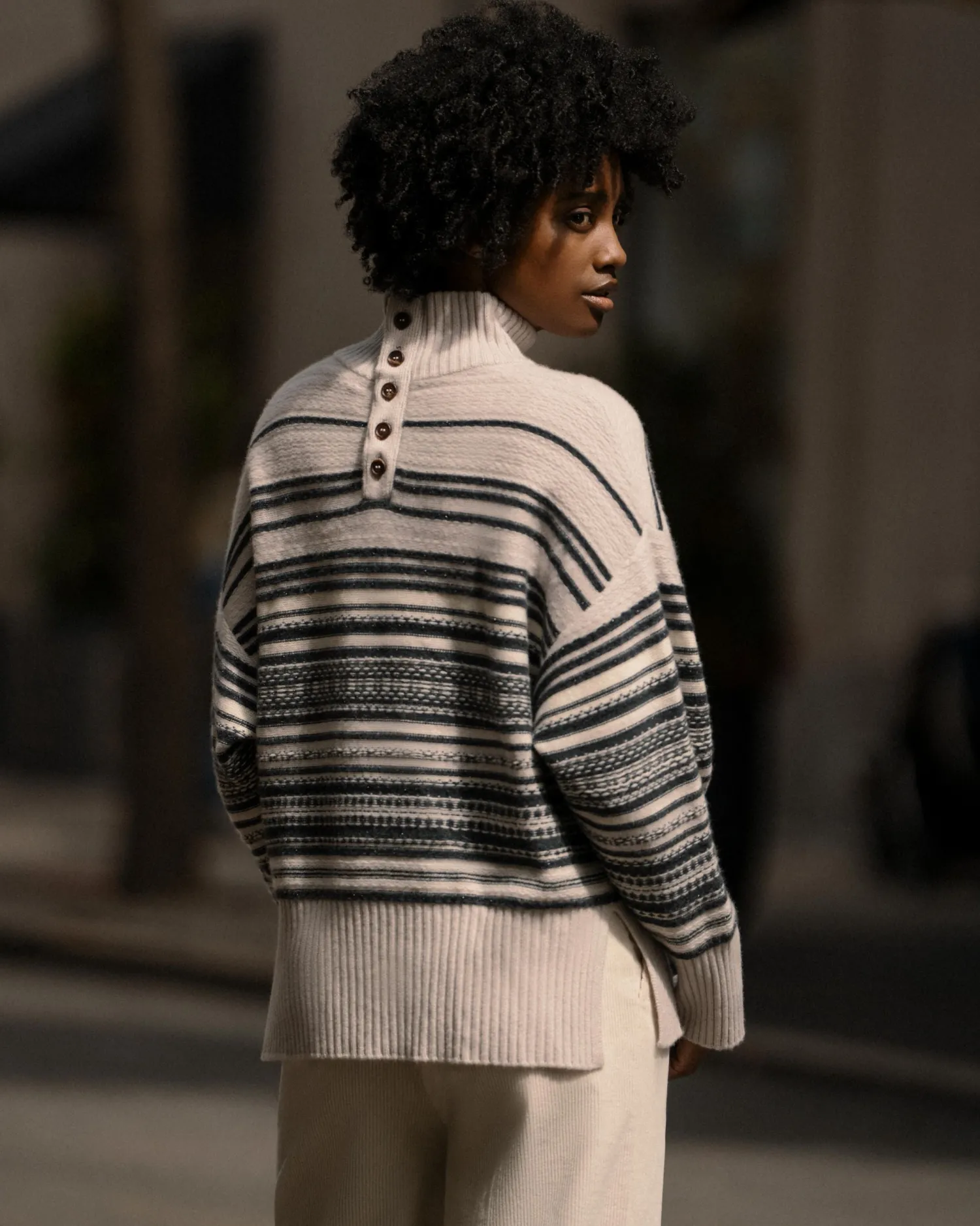 Women N.Peal Natural | Light Grey*Women's Fairisle Mock Neck Cashmere Sweater With Lurex