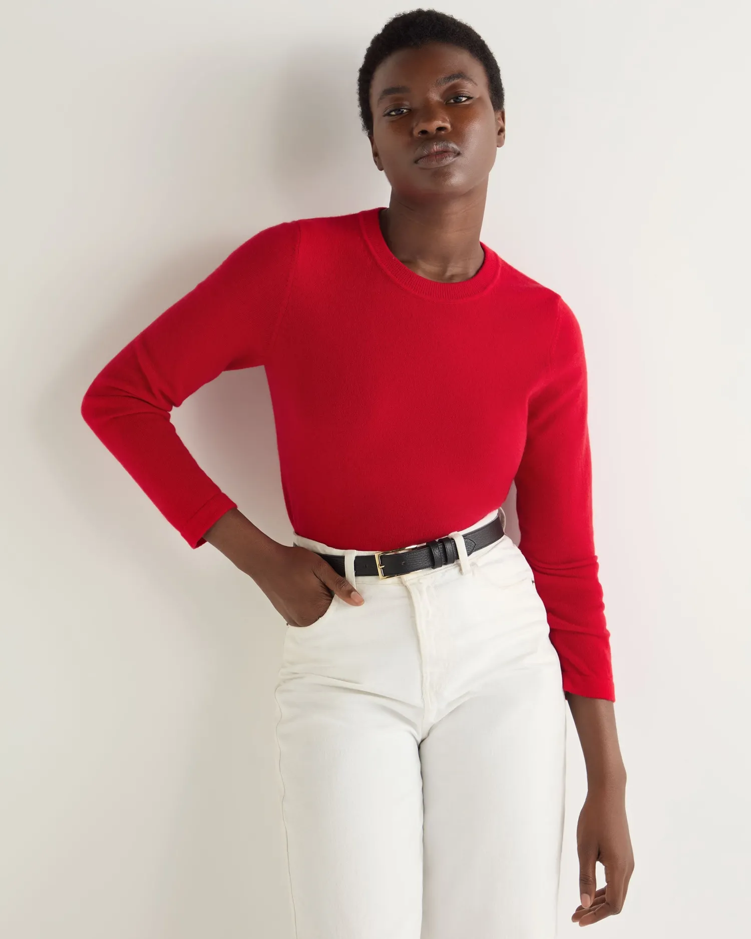 Women N.Peal Red | Organic Cashmere*Women's Hallie Round Neck Cashmere Sweater