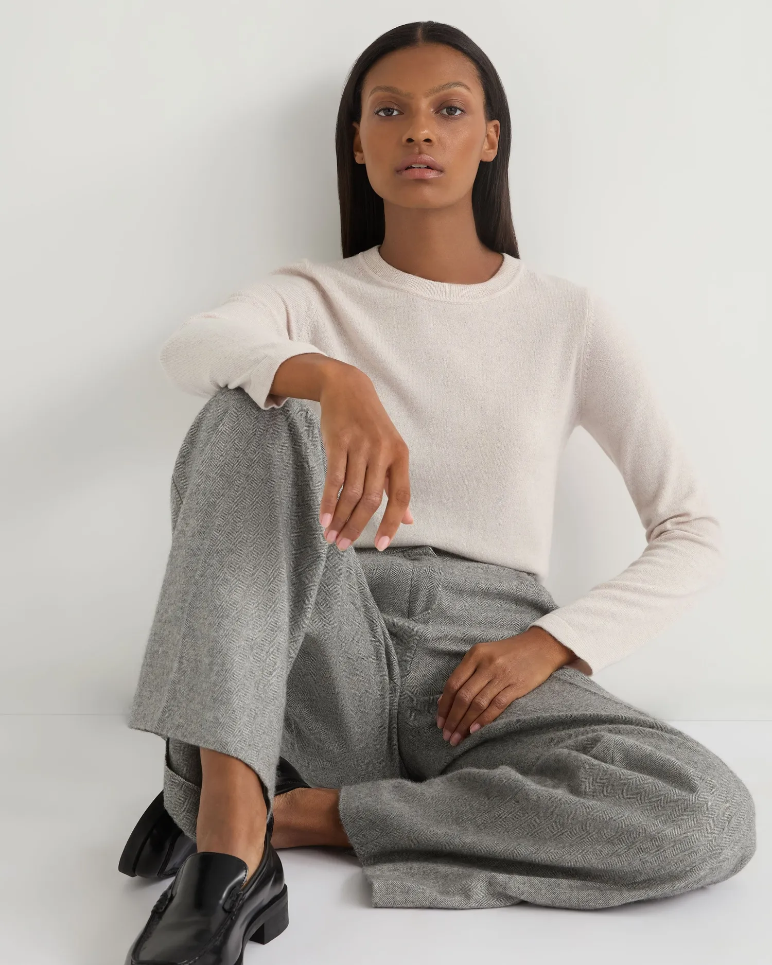 Women N.Peal White | Natural*Women's Hallie Round Neck Cashmere Sweater