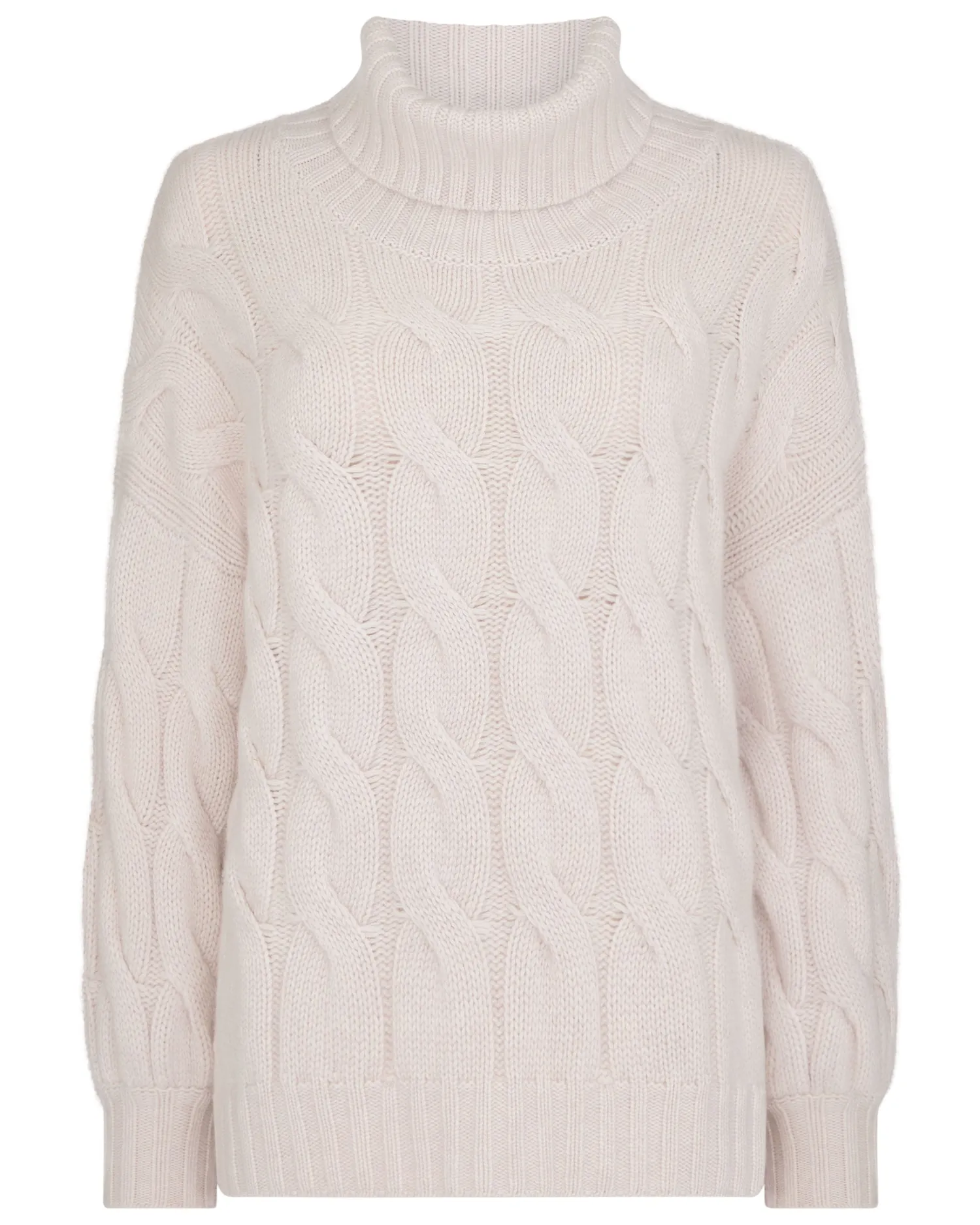 Women N.Peal White | Natural*Women's Hana Chunky Cable Turtle Neck Cashmere Sweater