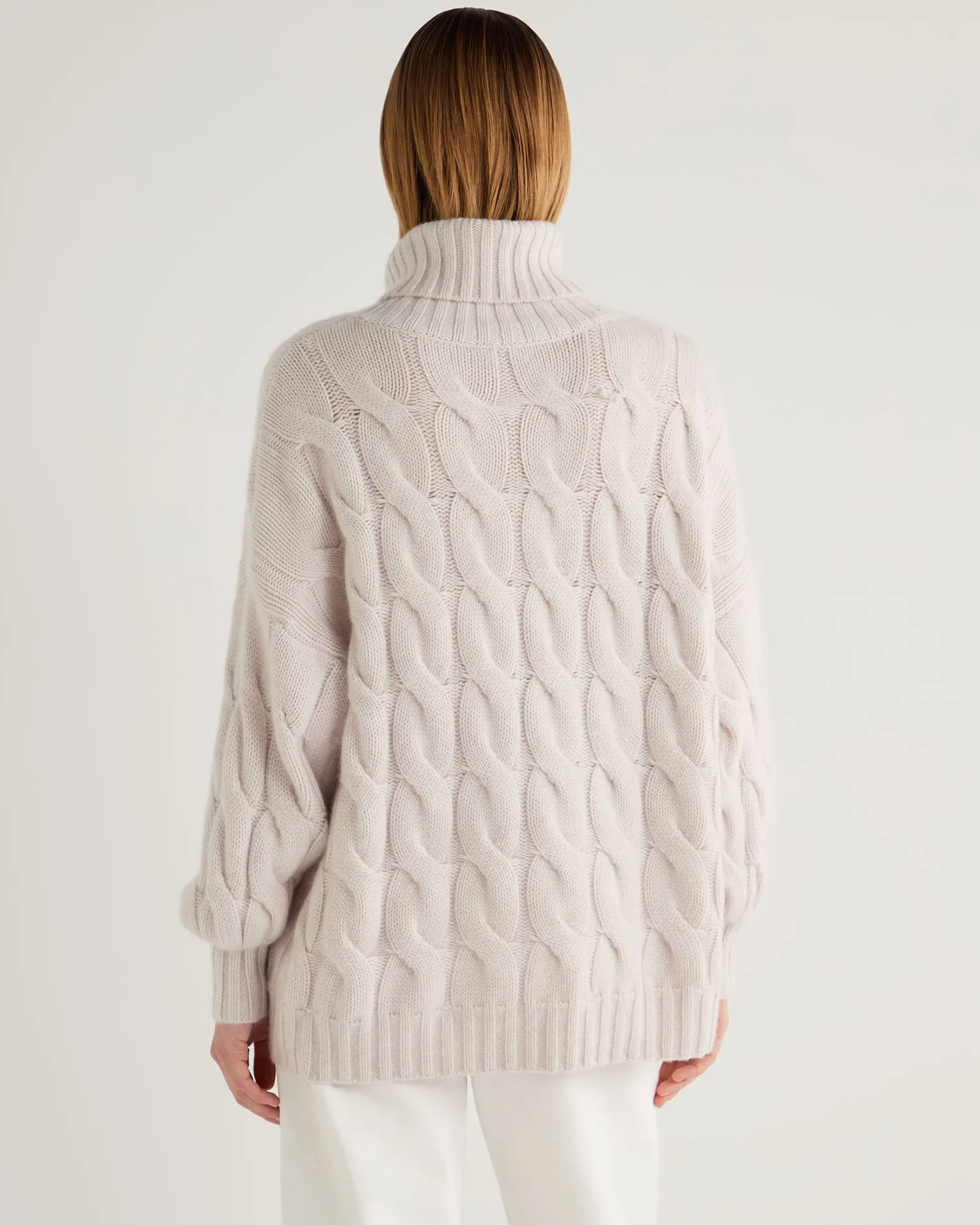 Women N.Peal White | Natural*Women's Hana Chunky Cable Turtle Neck Cashmere Sweater