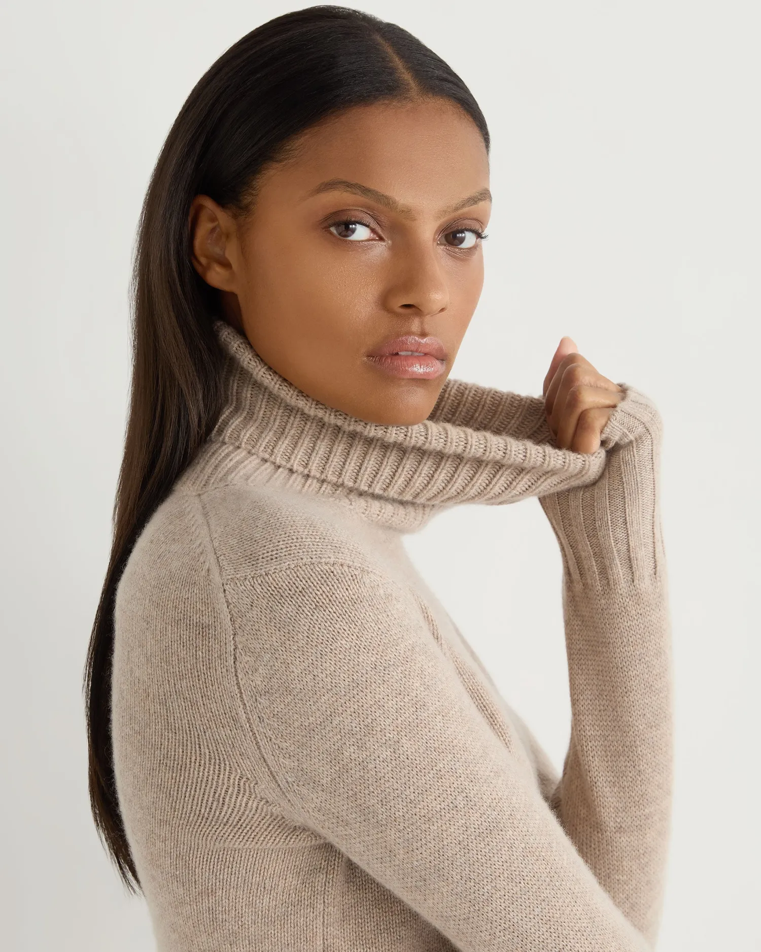 Women N.Peal Natural | Brown*Women's Hazel Chunky Turtle Neck Cashmere Sweater