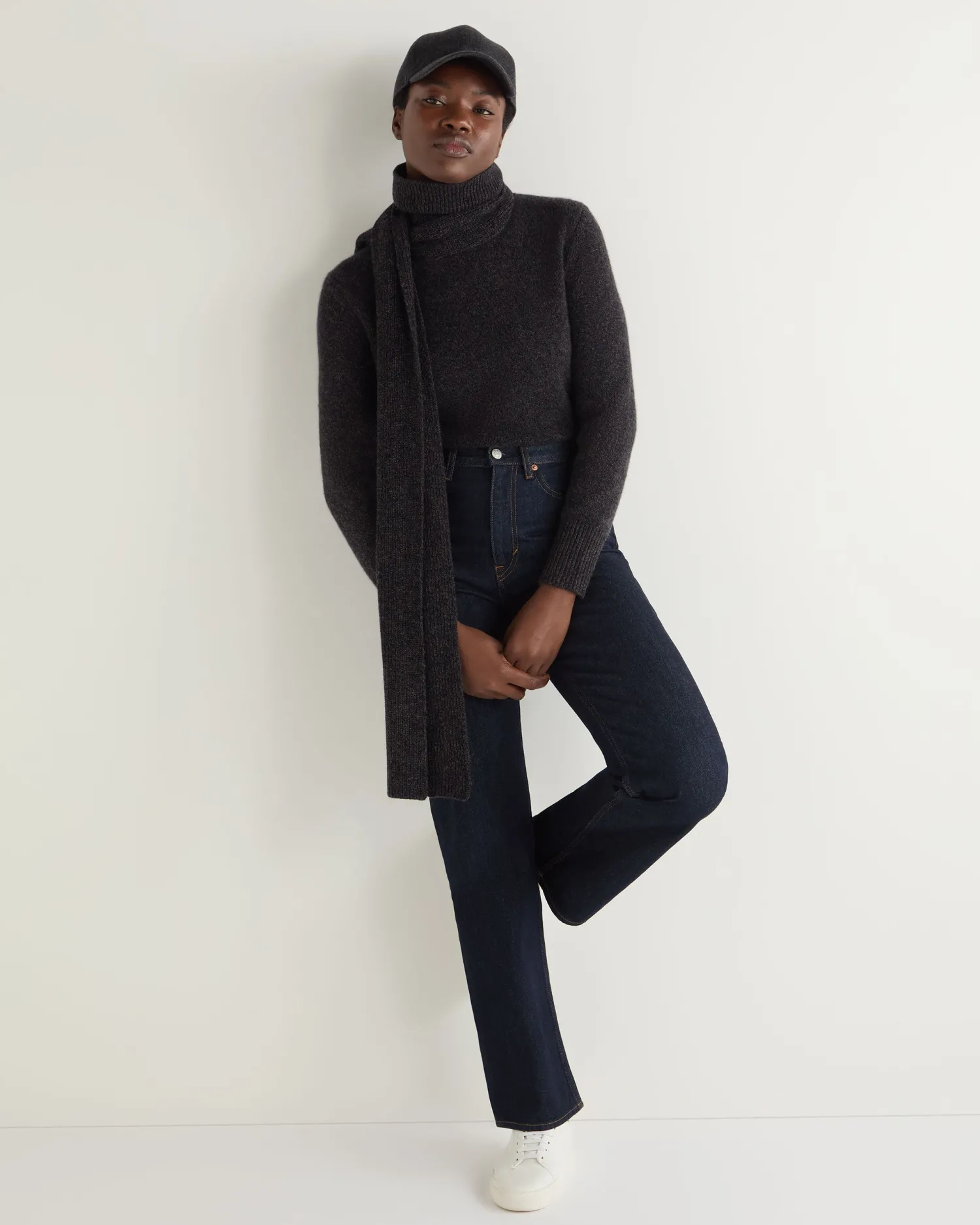 Women N.Peal Dark Grey | Turtle Necks*Women's Hazel Marl Chunky Turtle Neck Cashmere Sweater