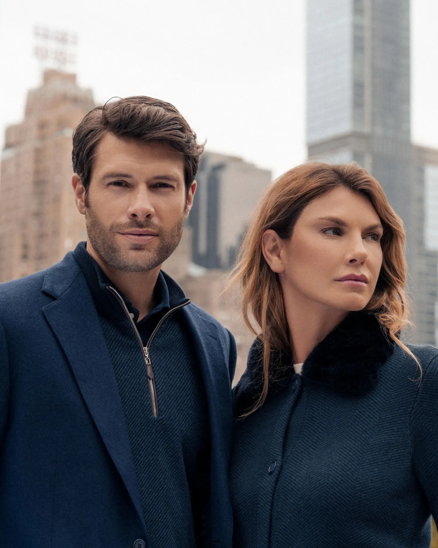 Women N.Peal Navy | Blue*Women's Herringbone Cashmere Jacket with Fur Trim