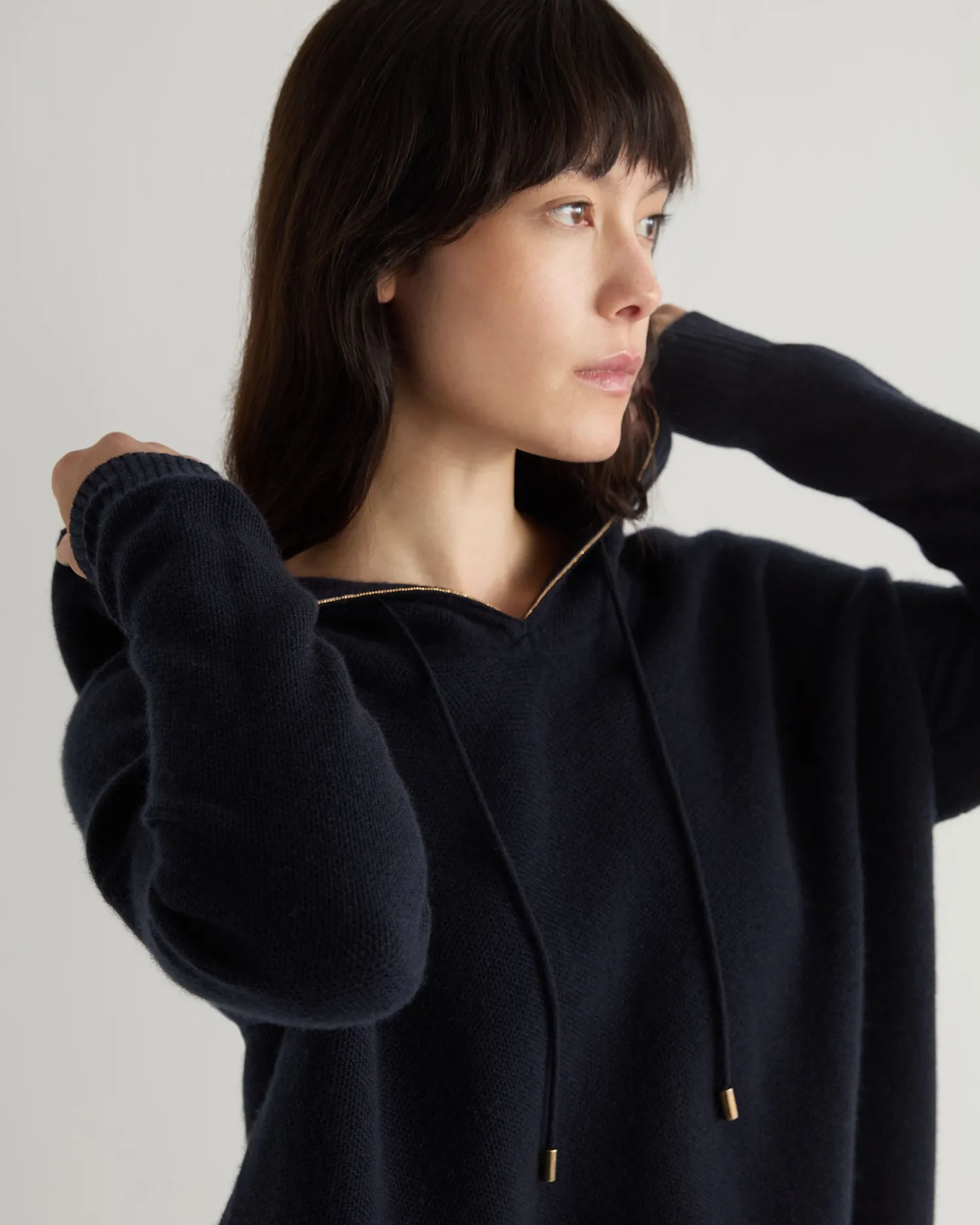 Women N.Peal Navy | Blue*Women's Honeycomb Hooded Cashmere Sweater