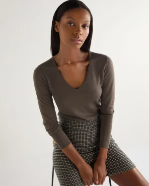 Women N.Peal Natural | Brown*Women's Imogen Superfine Cashmere V Neck Sweater