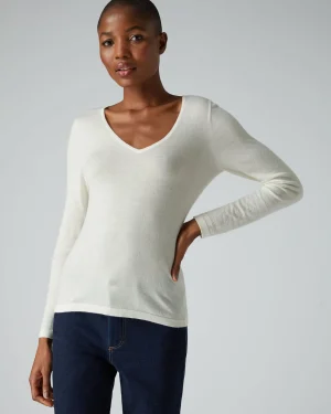Women N.Peal White | Natural*Women's Imogen Superfine Cashmere V Neck Sweater