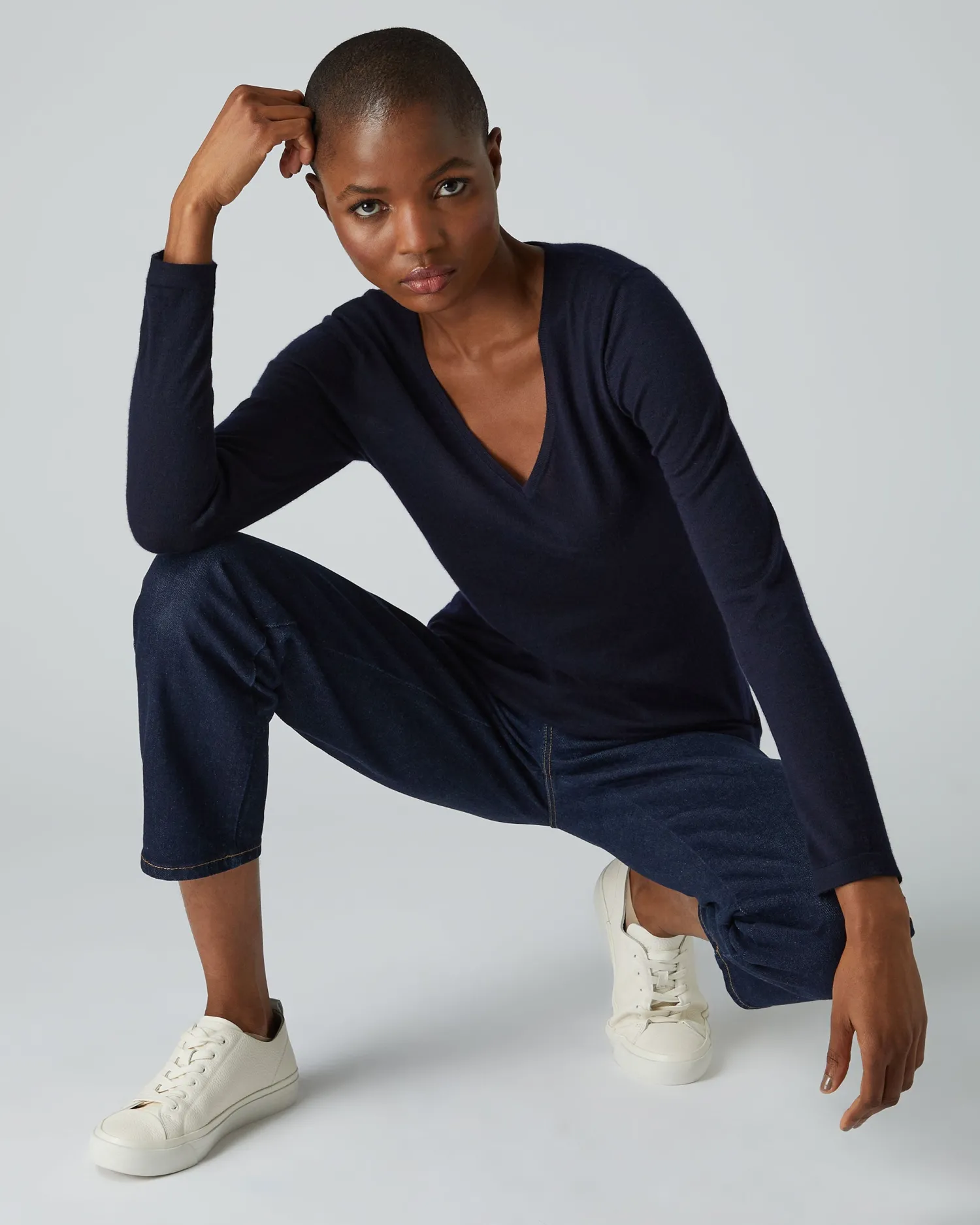 Women N.Peal Navy | Blue*Women's Imogen Superfine Cashmere V Neck Sweater