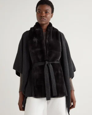 Women N.Peal Dark Grey | Fur Trim Knitwear*Women's Isabella Fur Trim Cashmere Cape