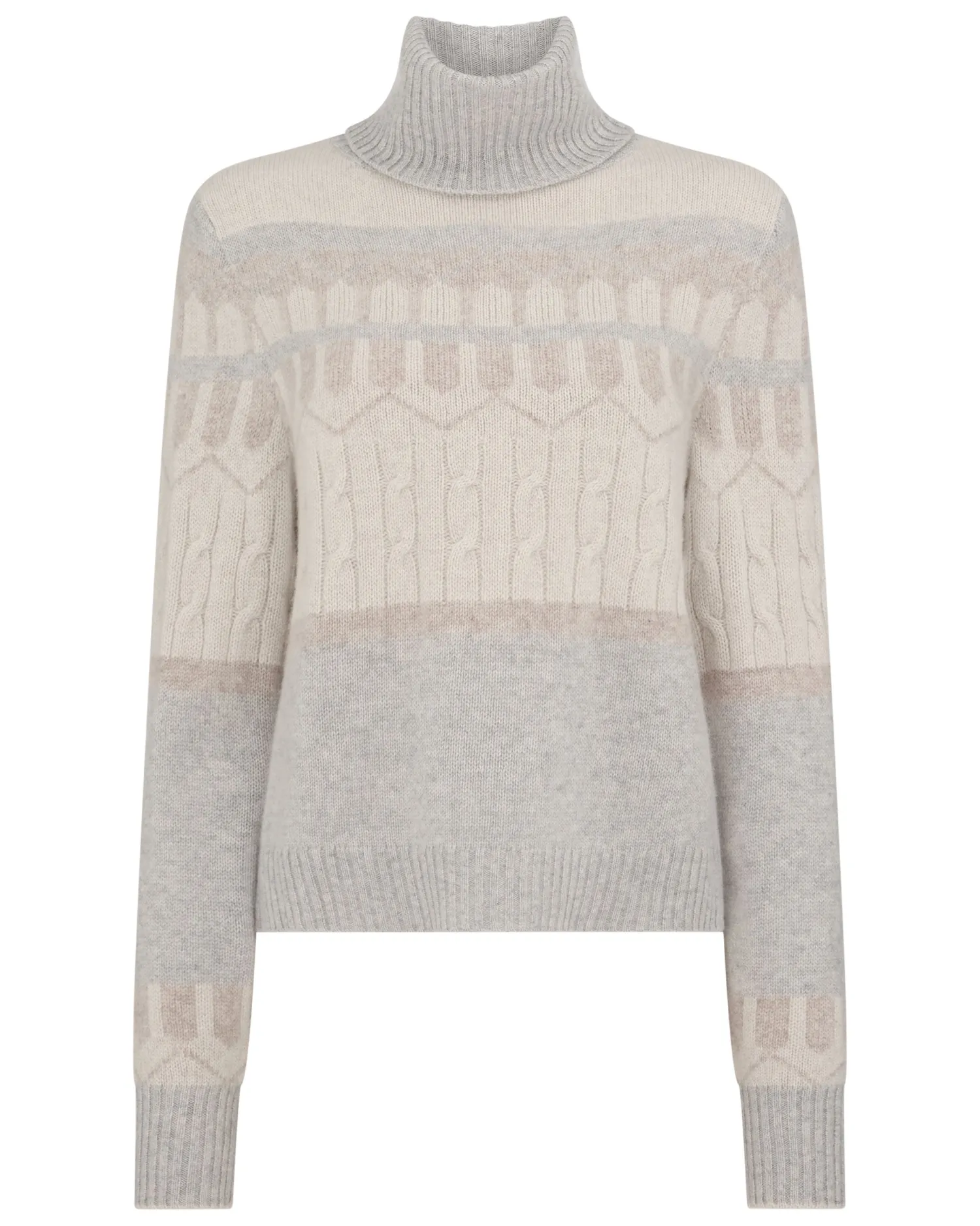 Women N.Peal Natural | Light Grey*Women's Jacquard Turtle Neck Cashmere Sweater