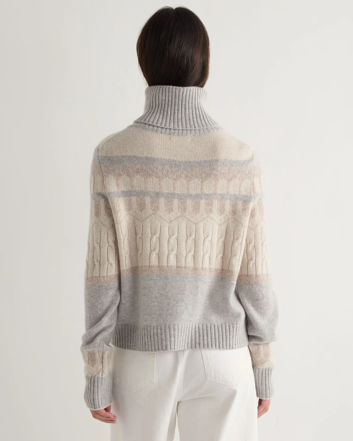 Women N.Peal Natural | Light Grey*Women's Jacquard Turtle Neck Cashmere Sweater