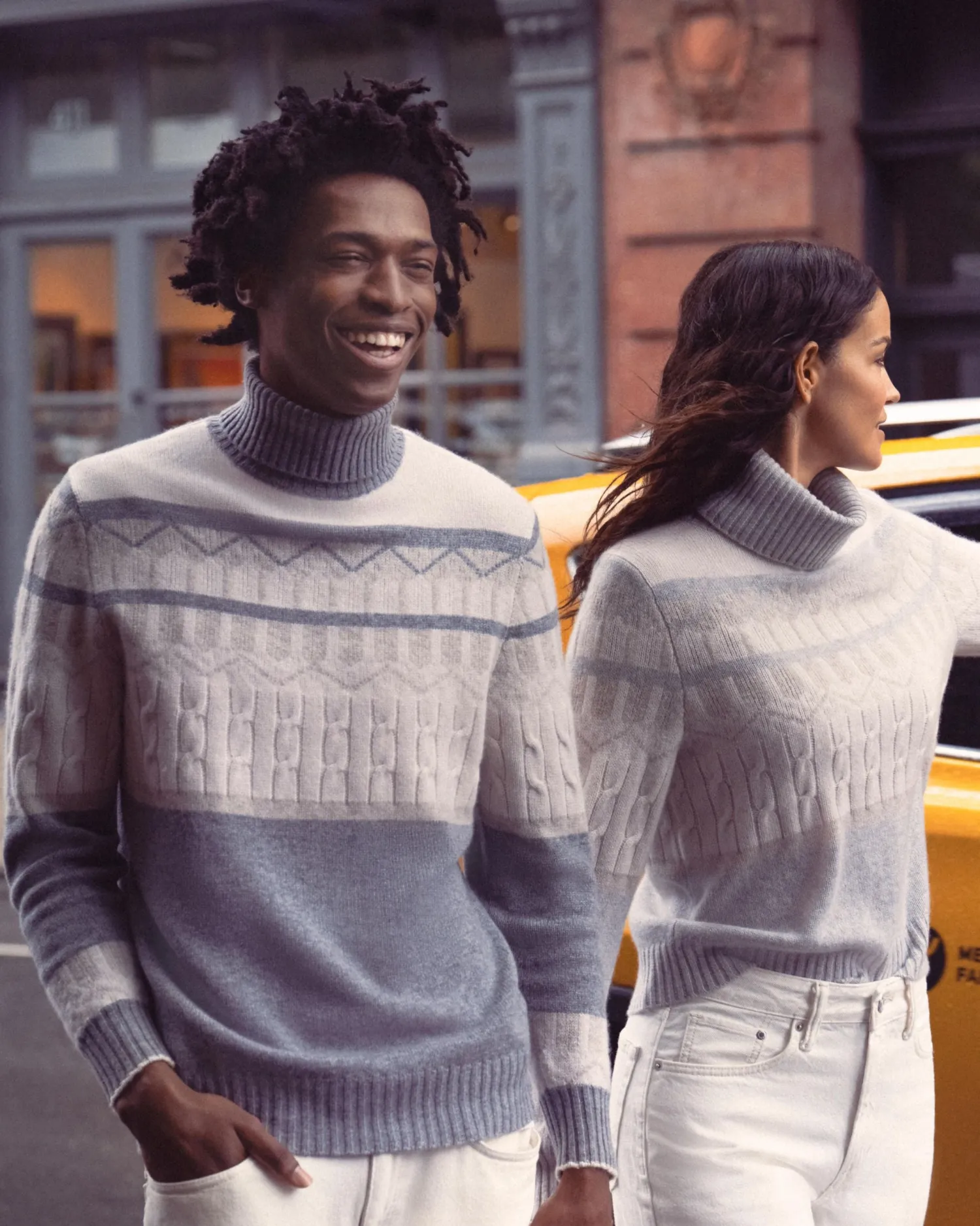 Women N.Peal Natural | Light Grey*Women's Jacquard Turtle Neck Cashmere Sweater