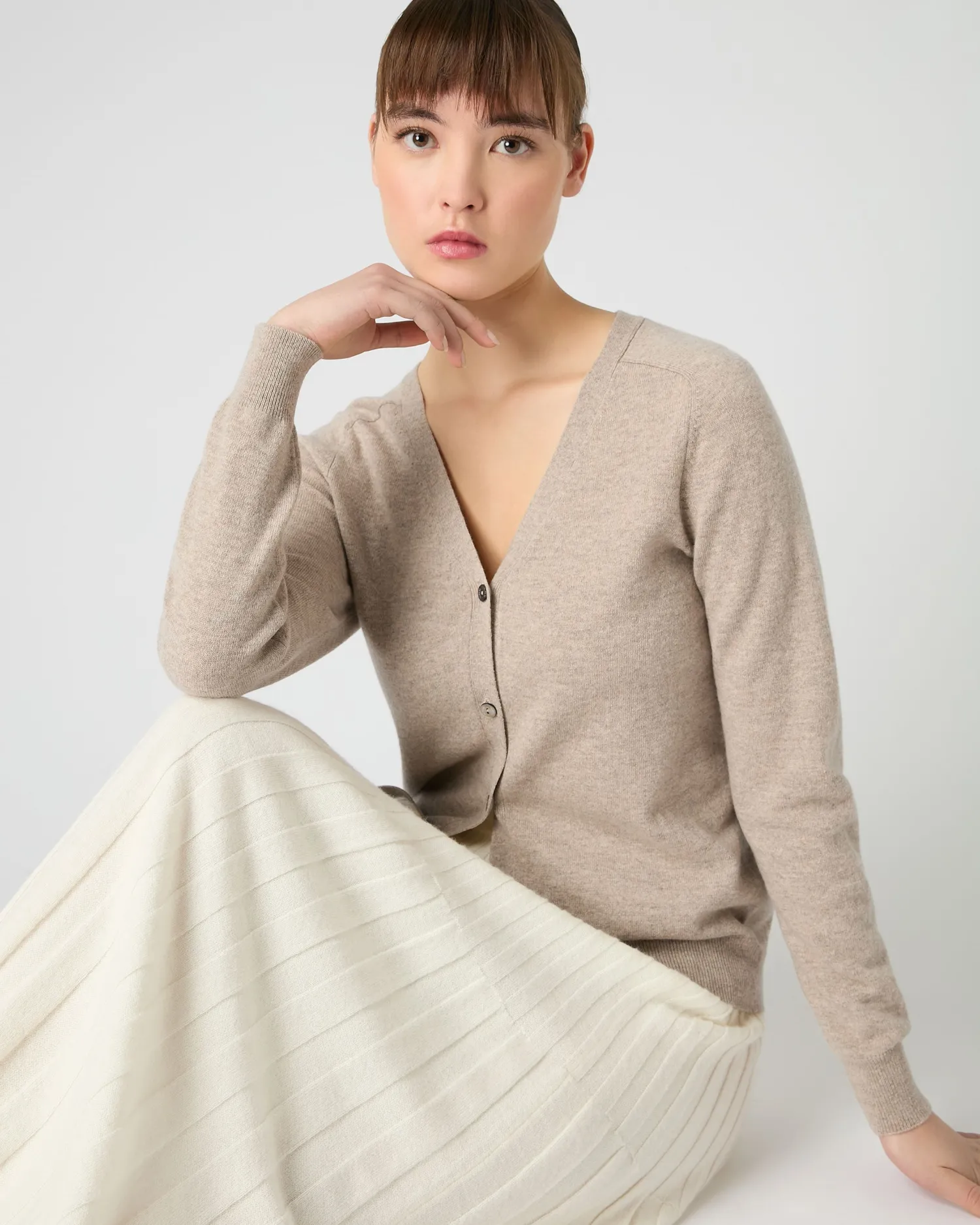 Women N.Peal Natural | Brown*Women's Lara V Neck Cashmere Cardigan