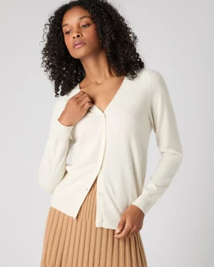 Women N.Peal White | Natural*Women's Lara V Neck Cashmere Cardigan