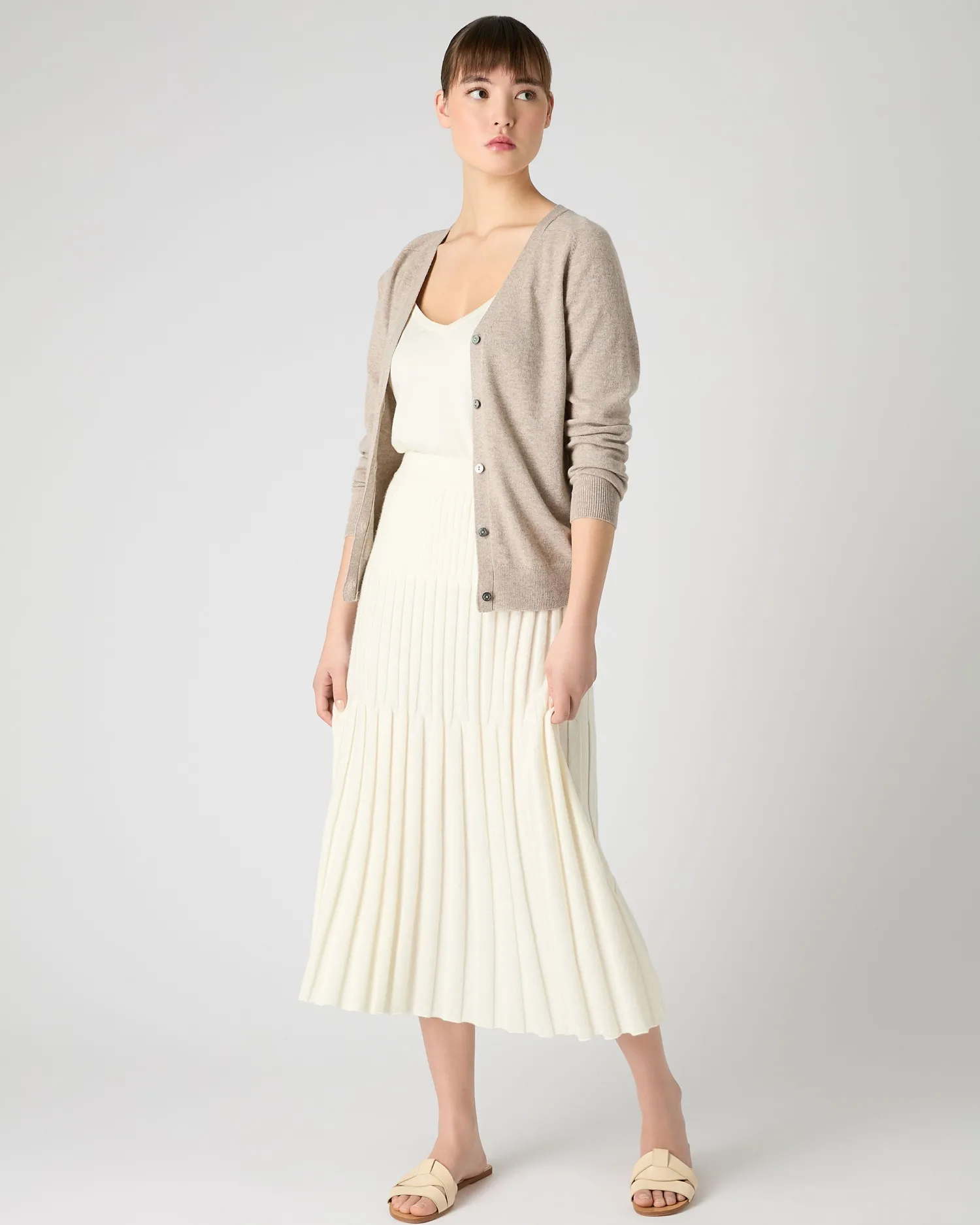 Women N.Peal Natural | Brown*Women's Lara V Neck Cashmere Cardigan