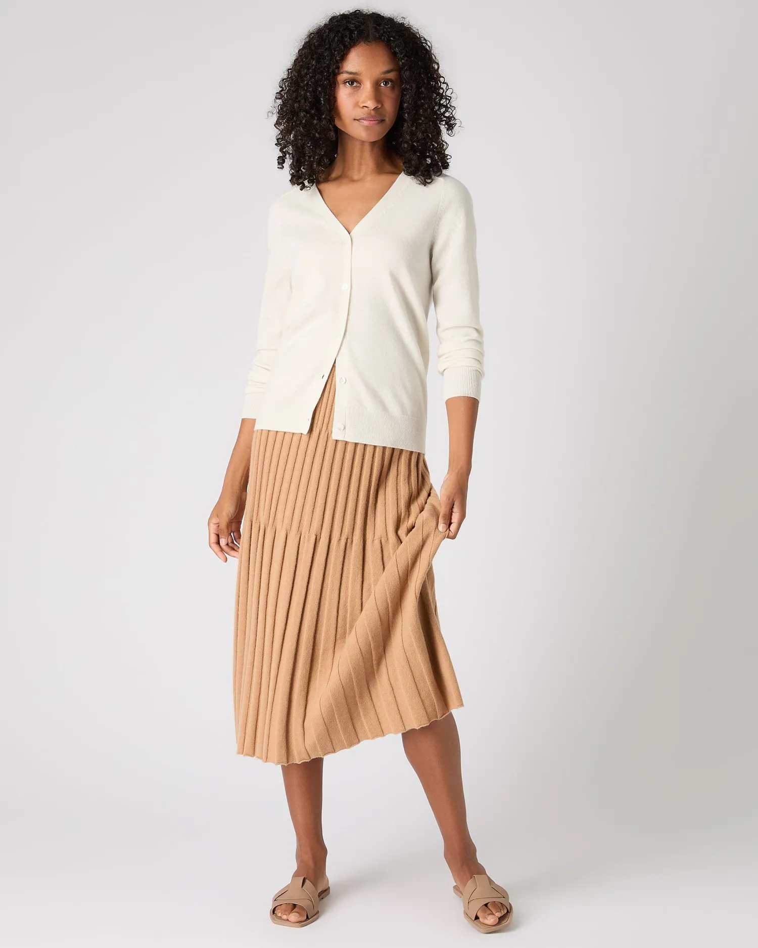 Women N.Peal White | Natural*Women's Lara V Neck Cashmere Cardigan