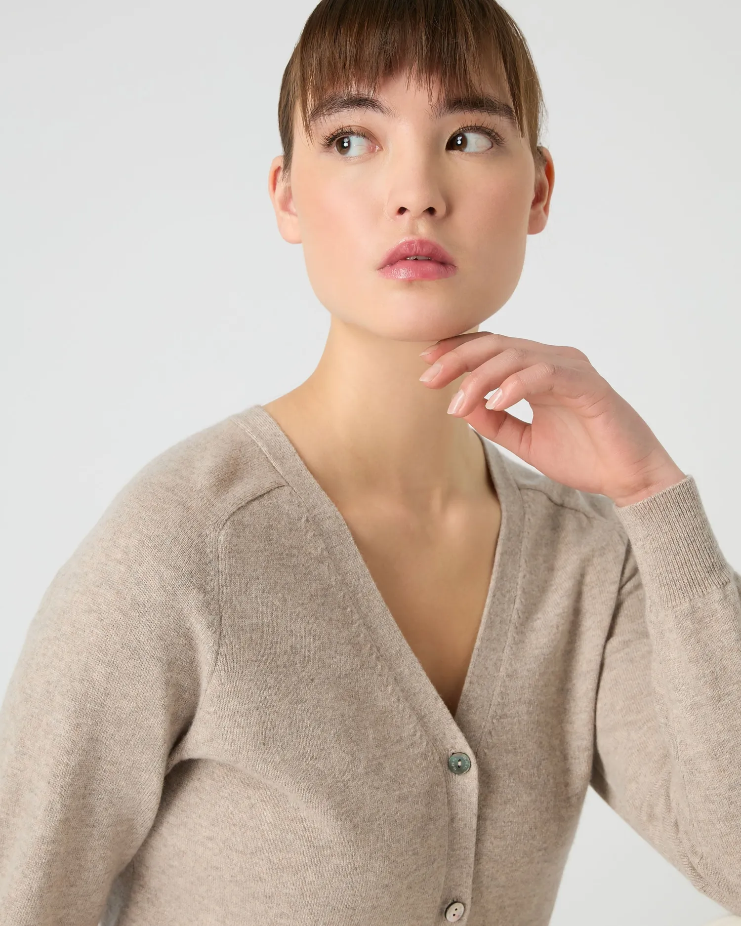 Women N.Peal Natural | Brown*Women's Lara V Neck Cashmere Cardigan
